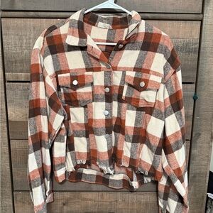 Altar'd State Plaid Utility Jacket in Brown and Cream